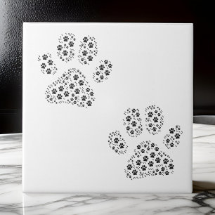 Tiny Large Dog Paw Prints   Black Ceramic Tile
