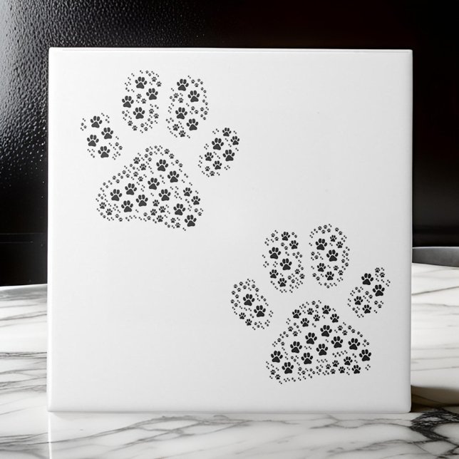 Tiny Large Dog Paw Prints | Black Ceramic Tile (Creator Uploaded)