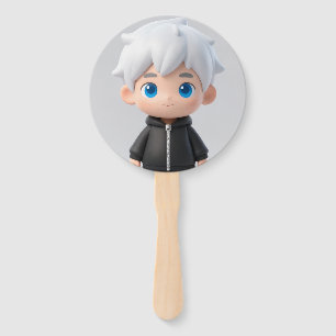 Tiny Legend White Hair Chibi Gaming Party Sticker Hand Fan