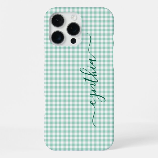 Tiny Light Teal Gingham Signature iPhone Case (Back)