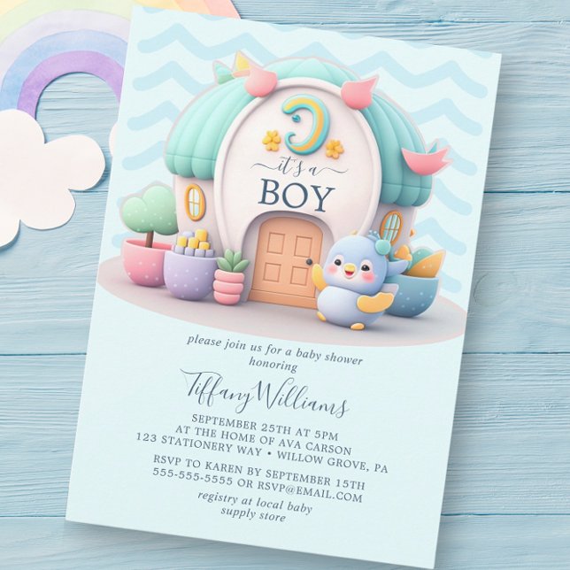 Tiny little house with dragon Boy Baby Shower Invitation (Creator Uploaded)