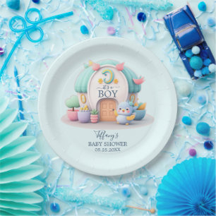 Tiny little house with dragon Boy Baby Shower Paper Plate