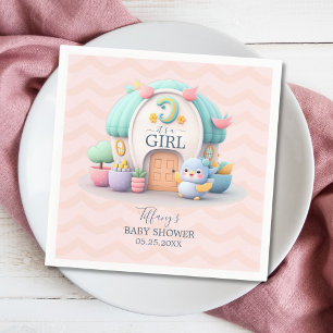 Tiny little house with dragon Girl Baby Shower Napkin
