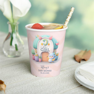 Tiny little house with dragon Girl Baby Shower Paper Cups