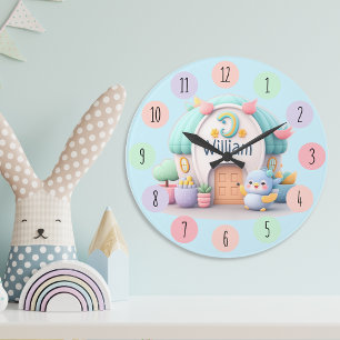 Tiny little house with little dragon and NAME boy Large Clock