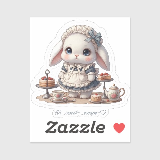 Tiny Maid Bunny - Antique Cafe Style Kawaii Art (Sheet)