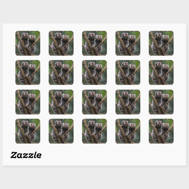 Tiny Marmoset Titans Among the Branches, Square Sticker (Sheet)