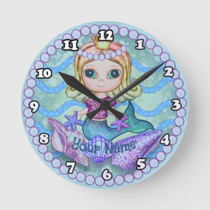 Tiny Mermaid Round Clock