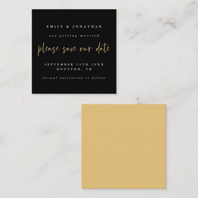 TINY MINI SIZE Black Gold Wedding Save The Date  Card (Front/Back)