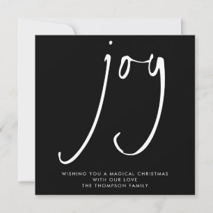 TINY MINI SIZE Joy Script White Black Holiday Card