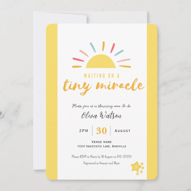 Tiny Miracle sun, Premium Baby Shower Invitation (Front)