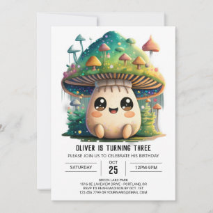 Tiny Mushroom Grove Birthday Invitation