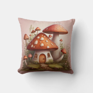 tiny mushroom home throw pillow