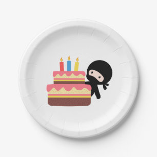 Tiny Ninja Behind Birthday Cake Paper Plate