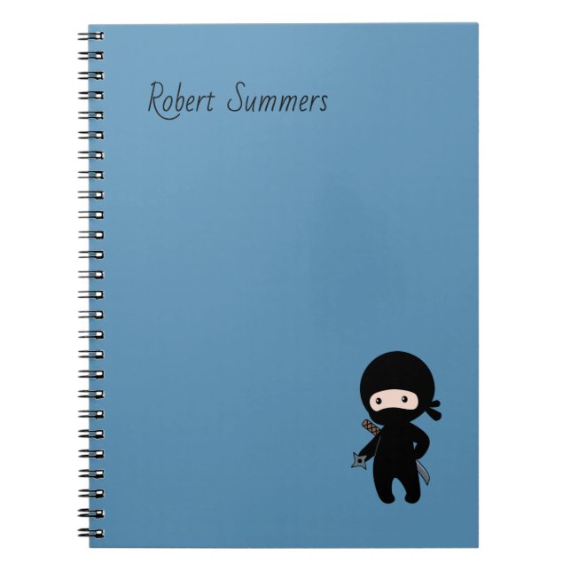 Tiny Ninja Custom Name on Blue Notebook (Front)
