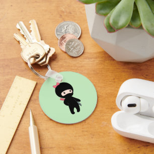 Tiny Ninja Girl on Green Keychain