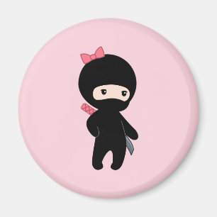 Tiny Ninja Girl on Pink Magnet