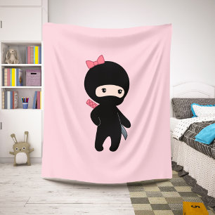Tiny Ninja Girl on Pink Sherpa Blanket