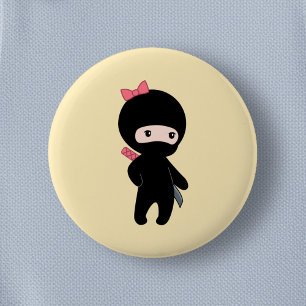 Tiny Ninja Girl on Yellow 2 Inch Round Button