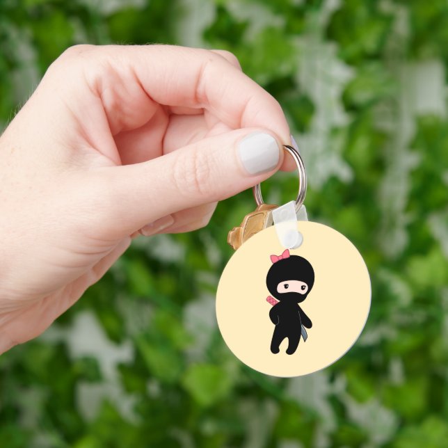 Tiny Ninja Girl on Yellow Keychain (Hand)