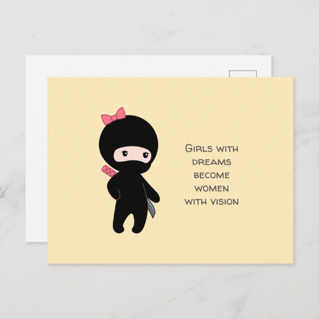 Tiny Ninja Girl Quote on Yellow Postcard (Front/Back)