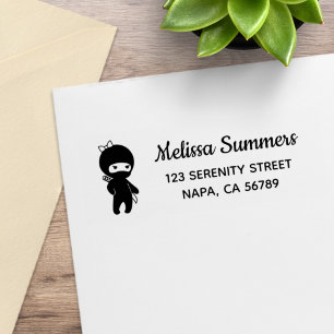 Tiny Ninja Girl Return Address Rubber Stamp