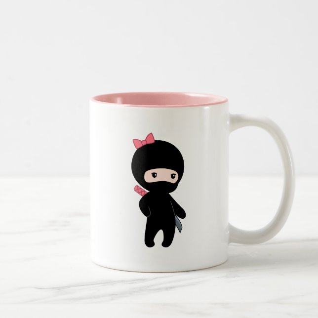 Tiny Ninja Girl Two-Tone Coffee Mug (Right)
