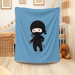 Tiny Ninja Holding Throwing Star On Blue Fleece Blanket