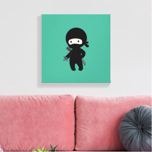 Tiny Ninja Holding Throwing Star on Green Canvas Print