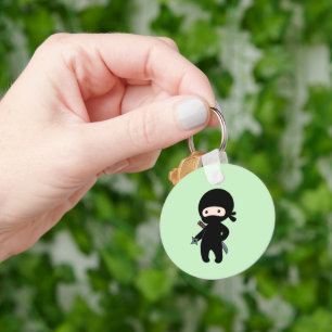 Tiny Ninja Holding Throwing Star on Green Keychain