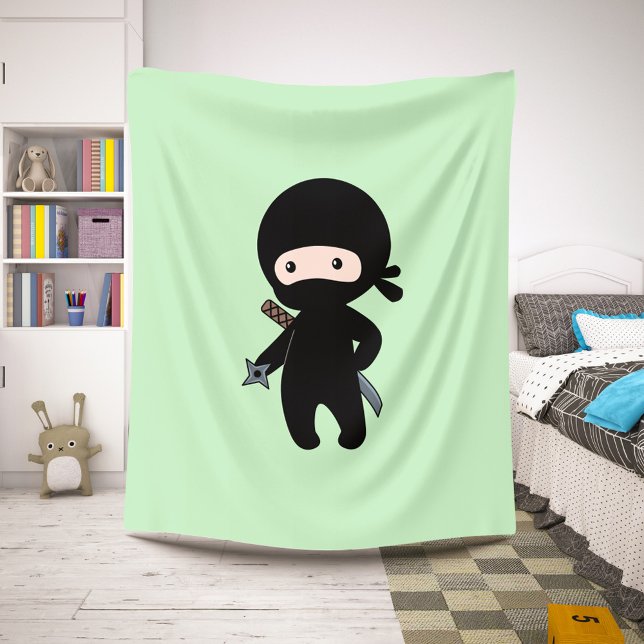 Tiny Ninja Holding Throwing Star on Green Sherpa Blanket (Creator Uploaded)