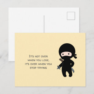 Tiny Ninja Holding Throwing Star on Yellow Quote Postcard