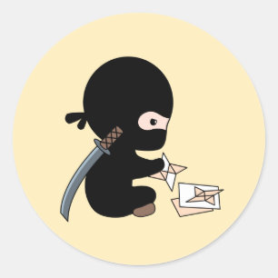 Tiny Ninja Making Origami Paper Throwing Star Classic Round Sticker