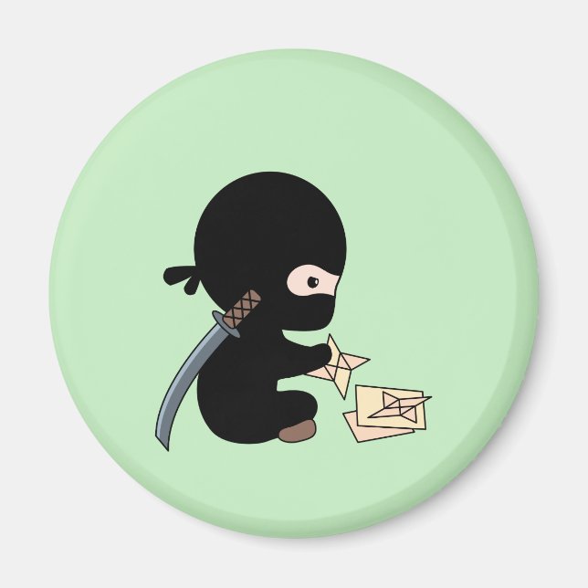 Tiny Ninja Making Origami Paper Throwing Star Magnet (Front)