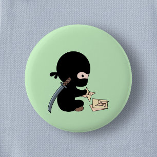 Tiny Ninja Origami Paper Throwing Star Green 2 Inch Round Button