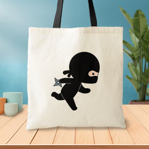 Tiny Ninja Running Holding Throwing Star Tote Bag
