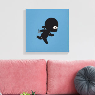 Tiny Ninja Running on Blue Canvas Print