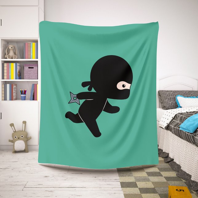 Tiny Ninja Running on Dark Green Sherpa Blanket (Creator Uploaded)