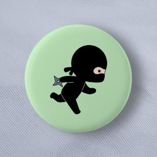 Tiny Ninja Running on Green 2 Inch Round Button