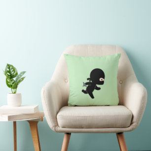 Tiny Ninja Running On Green Throw Pillow