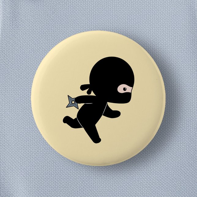 Tiny Ninja Running on Yellow 2 Inch Round Button (Creator Uploaded)
