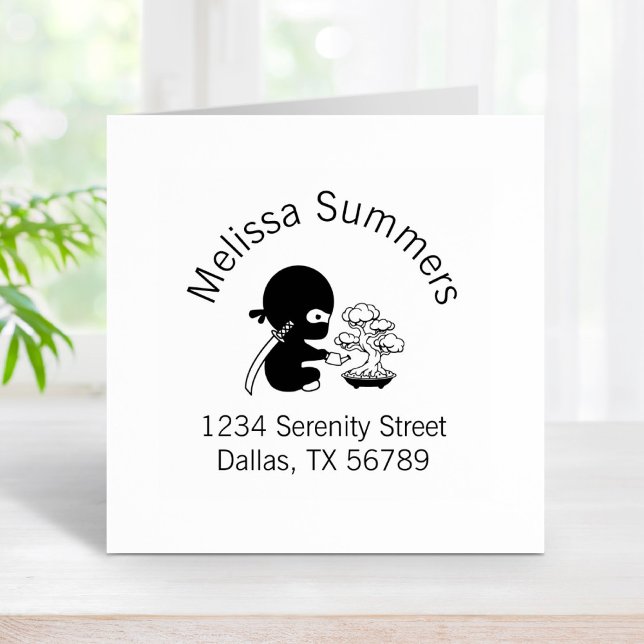 Tiny Ninja Watering Bonsai Tree Arch Address Rubber Stamp (Creator Uploaded)