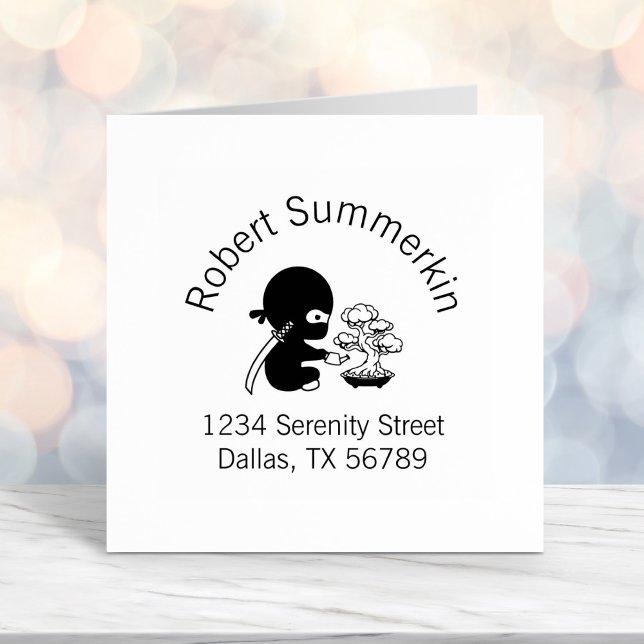 Tiny Ninja Watering Bonsai Tree Arch Address Self-inking Stamp (Creator Uploaded)
