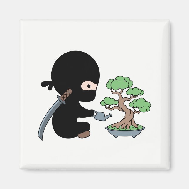Tiny Ninja Watering Bonsai Tree Magnet (Front)