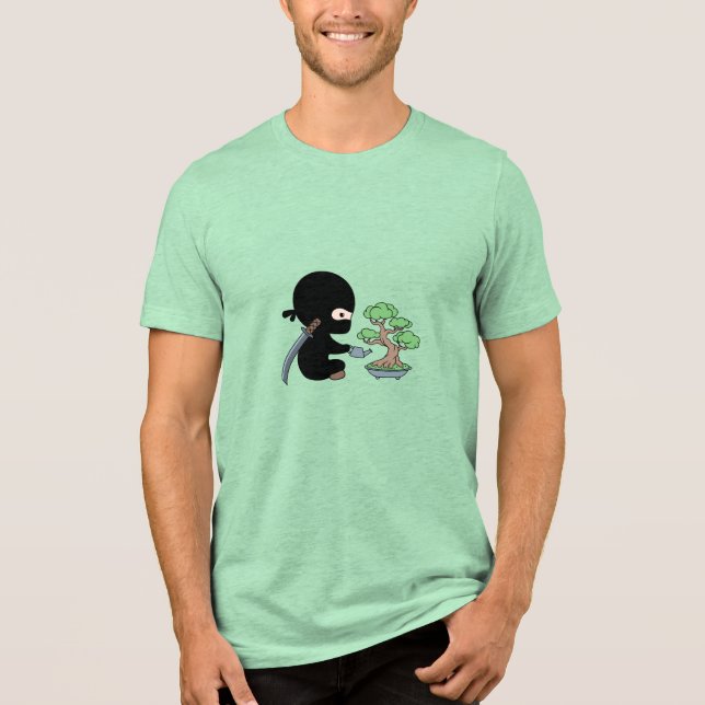 Tiny Ninja Watering Bonsai Tree Tri-Blend Shirt (Front)