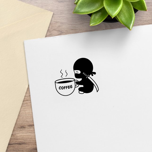 Tiny Ninja with Large Coffee Mug 1x1 Rubber Stamp (Creator Uploaded)