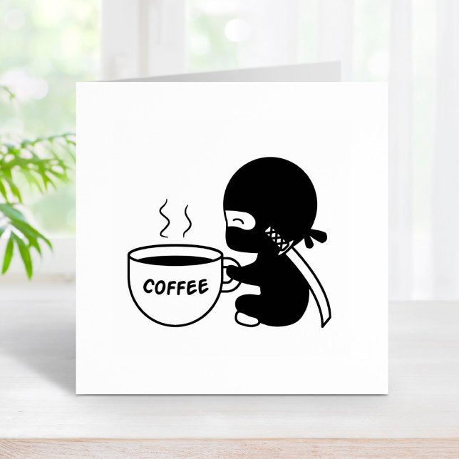 Tiny Ninja with Large Coffee Mug Rubber Stamp (Creator Uploaded)