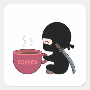 Tiny Ninja with Large Coffee Mug Square Sticker