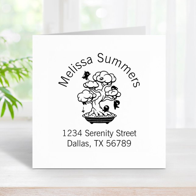 Tiny Ninjas in Bonsai Tree Arch Address Rubber Stamp (Creator Uploaded)