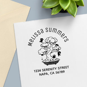 Tiny Ninjas in Bonsai Tree Arch Address Self-inking Stamp